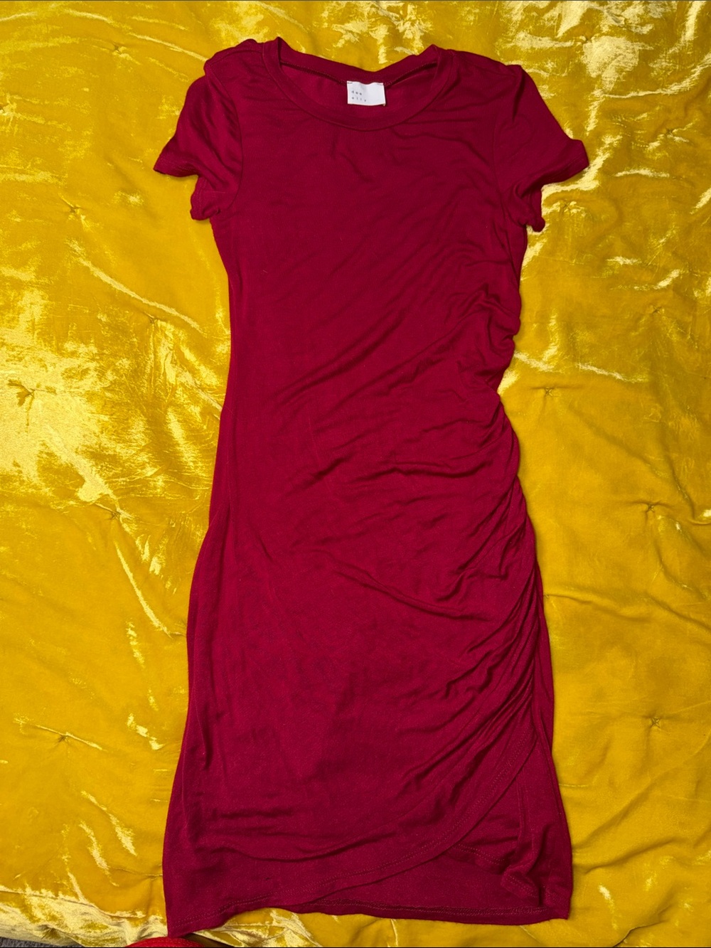 Ruched Short Sleeve Mini Dress in Berry Red